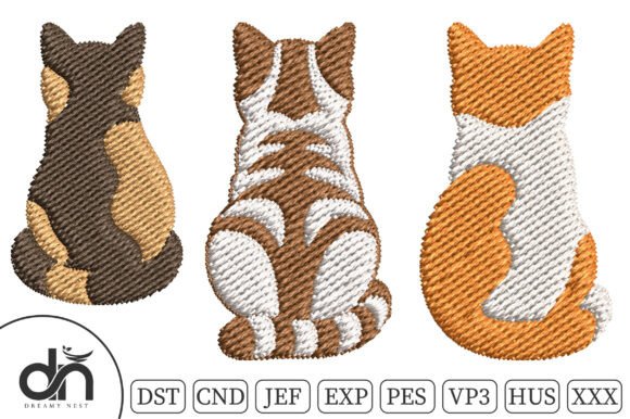 5 Cats Back Silhouette Embroidery Design