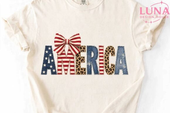 America Patriotic Bow Faux Embroidery PN