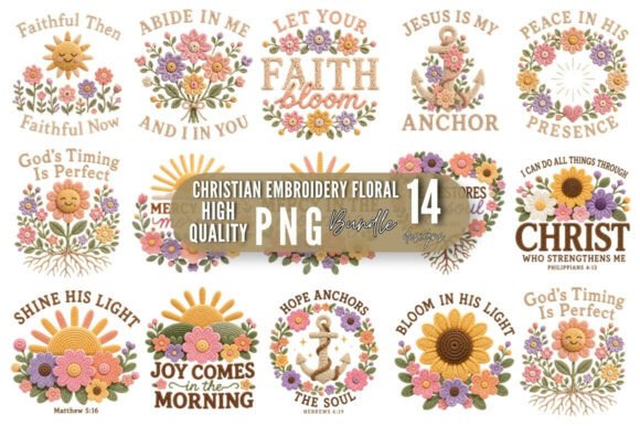 Christian Embroidery Floral PNG Bundle