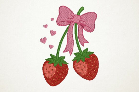 Coquette Strawberry Bow Embroidery