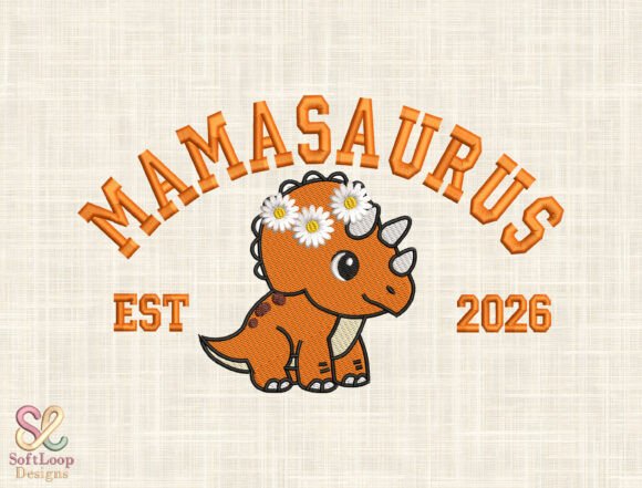 Cute Dino Mom Embroidery Design