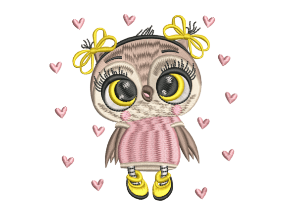 Cute Owl Girl Embroidery