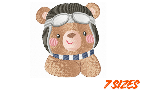 Cute Pilot Bear Embroidery Design
