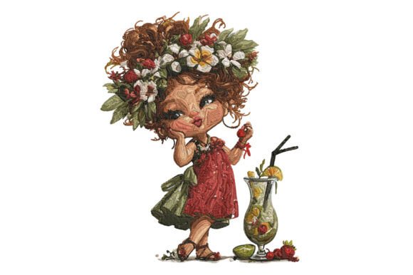 Cute Summer Girl Embroidery Design