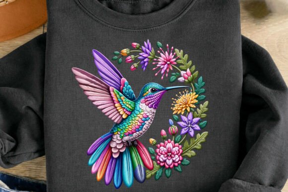 Faux Yarn Embroidery Hummingbird PNG