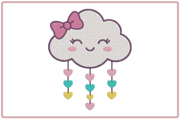 Kawaii Happy Cloud Embroidery Design