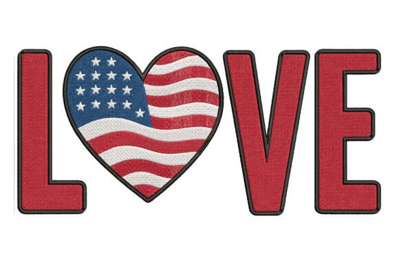 Patriotic LOVE Embroidery Design