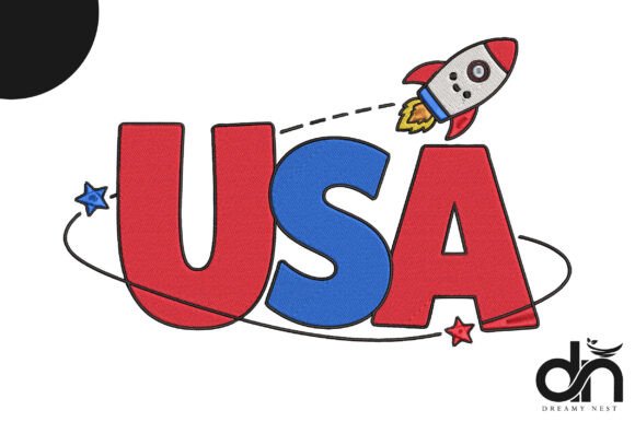 Patriotic USA Rocket Embroidery Design