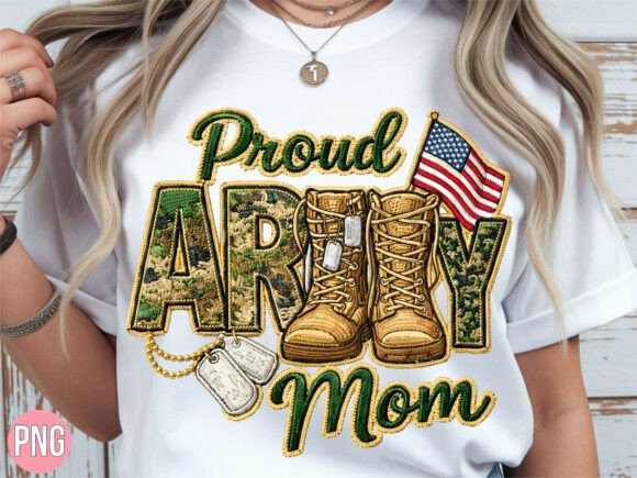 Proud Army Mom Embroidery PNG T-SHIRT