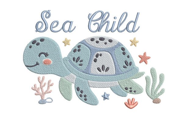 Sea Child Turtle Embroidery Design