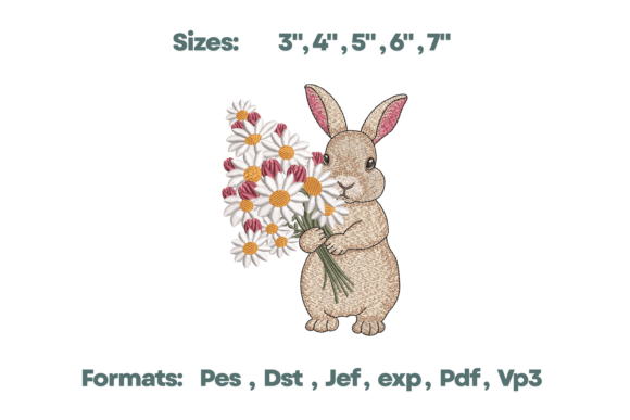 Spring Daisy Bunny Bouquet Embroidery