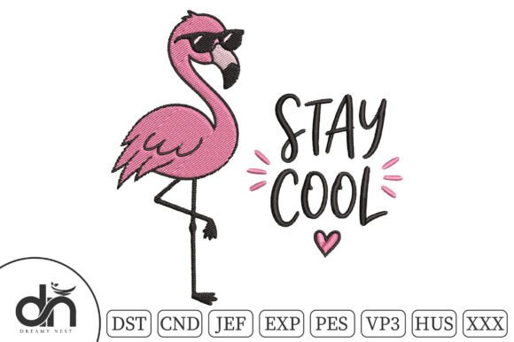 Stay Cool Flamingo Embroidery Design