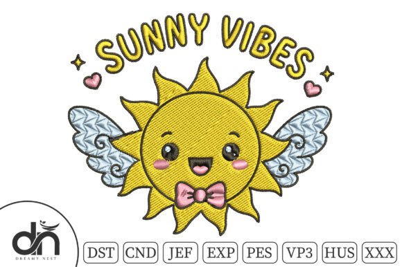 Sunny Vibes Winged Sun Embroidery Design