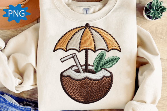 Tropical Coconut Umbrella Embroidery