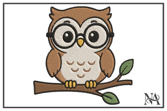 Wise Owl with Glasses Embroidery Design